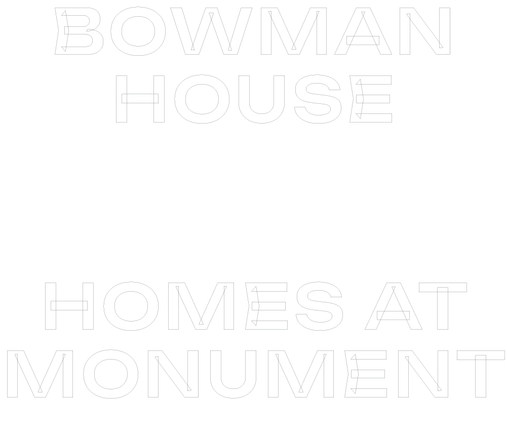 a green background with the words bowman house and homes at monument written on it